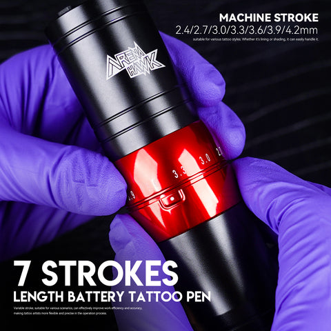 Arenahawk Tattoo Gun Kit  with Two Tattoo Batteries Tattoo Pen  Wireless Battery Tattoo Kit 7 Strokes Length 2.4-4.2mm 20 Tattoo Cartridge Needles for Beginners